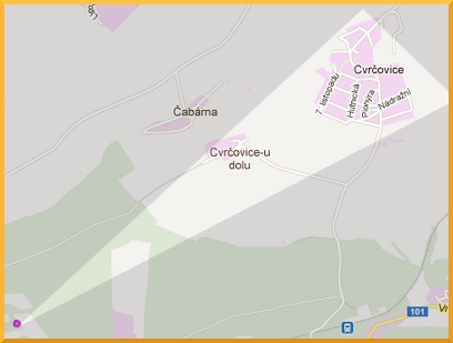 Orientační pokrytí signálem internetu sítě skvely.net pro obec Cvrčovice